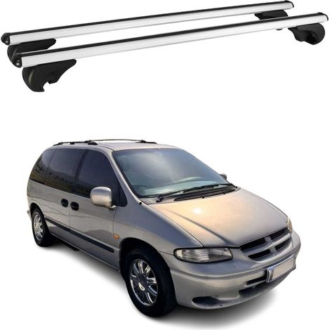 OMAC Aluminium Dachträger Querträger für Chrysler Grand Voyager 1995-2001 – TÜV / DIN 75302:2019 – Abschließbar – Max. 75 kg – 2 Stangen Silber (1/5)