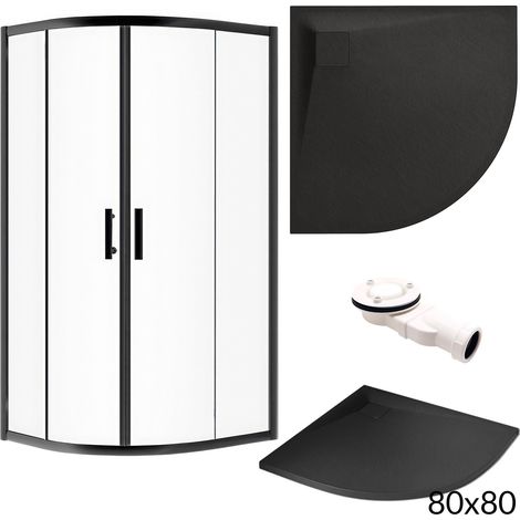 BADLAND Set - Duschkabine HELA + Duschwanne VIDAR 80x80 193 cm Viertelkreis Duschabtrennung NanoGlas 6 mm Duschtasse Schwarz (1/5)