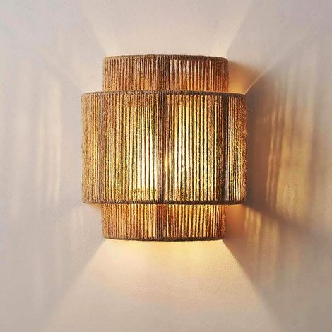 Muraux Boho Applique Murale Rétro en Rotin Appliques L'intérieur De Corde Chanvre E27 Décoration D'intérieur Faite À La Main Applique Vintage Lampe Bambou Salon Chambre Salle À Manger Couloir (1/5)