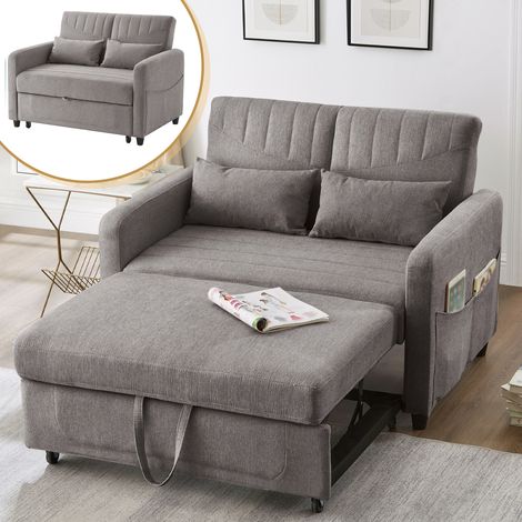 Sofá convertible 166 x 95 cm Sofá cama, 2 plazas, respaldo 3 posiciones, tejido de algodón y lino, Gris Claro (1/5)