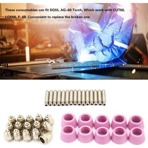 Electrode Nozzles, Ag60 Sg55 Plasma Cutter Cutting Torch Consumables Electrode Nozzle Cup Kit, Plasma Cutter Spare Parts (40pc/Set)