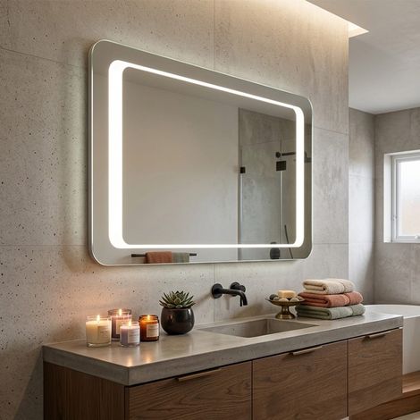 Spiegel 80X60 Mit Hintergrund Led-Beleuchtung Und Sandstrahlung Umkehrbar