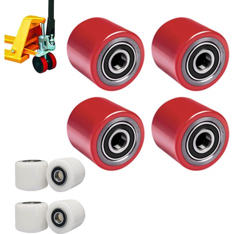 4 Stück 80x70 Hubwagenrollen mit Stahlkern Polyurethanrolle , Achse 20mm, Einspannlänge 70 mm, inkl. Kugellager Rollen, für Hubwagen Ersatzrollen, Tragfähigkeit max. 600 kg (Rot) (1/5)
