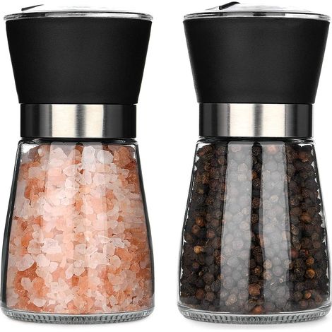 Macina sale e pepe, macina spezie con meccanismo di macinazione in ceramica regolabile, set macina pepe in vetro, funge anche da macina peperoncino per varie spezie. (1/5)