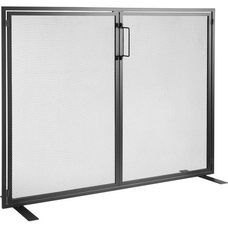 VEVOR Pare-feu de Cheminee 1 Panneau Grille de Protection de Cheminee en Fer 99x78 cm Robuste avec Porte Pare-etincelles Autoportant Installation Simple pour Salon Decoration deInterieur Moderne, Noir