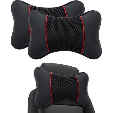 Ein Set aus 2 Nackenstützkissen für Autositze, Nackenschutz, Kopfstütze und Autozubehör (schwarz und rot).