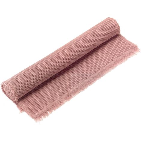 Tapis de bain 100% coton, sortie de douche à franges, motif grain de riz, blush, 54 x 64 cm - PANGIVO
