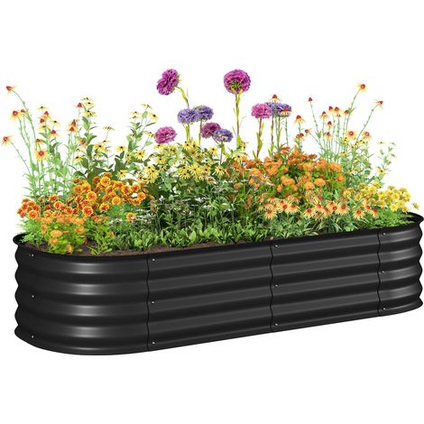 Modulares, quadratisches Hochbeet aus Stahl für Gemüse, Pflanzen und Blumen, Maße 150 x 62 x 30 cm, schwarz