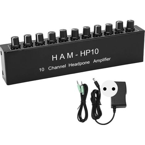 Amplificateur de casque 10 canaux, distributeur audio stéréo, contrôle indépendant, 100–240 V, prise européenne