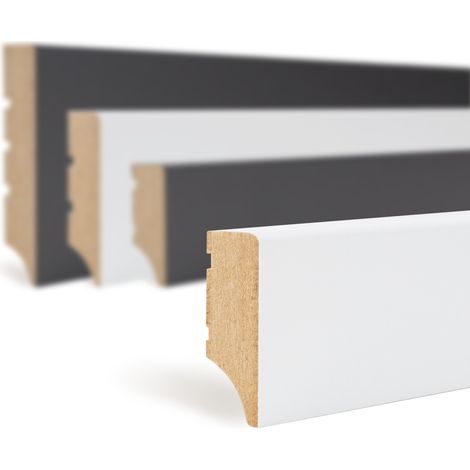 HEXIM Sockelleisten weiß & schwarz 12mm stark Vorteilspack Fußleisten folierte MDF Fußbodenleisten: HSB35 White, 10 Meter / 5 Leisten (1/5)