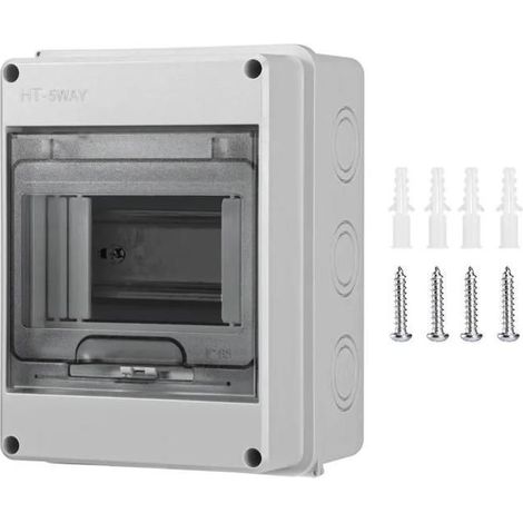 Coffret Électrique Étanche IP65 - 1 Rangée 5 Modules - Boîtier ABS Mural Intérieur/Extérieur (1/5)