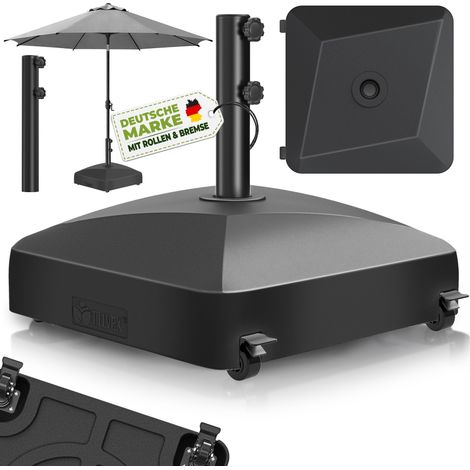 tillvex® Sonnenschirmständer GRAVIA mit Rollen & Bremsen Schwarz  Schirmständer befüllbar 37 Liter / 56 kg  Schirmgewicht Sonnenschirm & Marktschirm Ø 1,8-3,7m  Ampelschirmständer wetterfest (1/5)