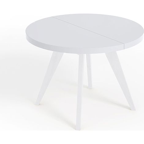 Table de salle à manger ronde extensible LORA, style loft, scandinave, diamètre : 100 / 200 cm, couleur : blanc (1/4)