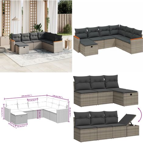Salon de jardin avec coussins 7 pcs gris résine tressée - Ensemble Salon De Jardin - Meubles De Jardin - Salon Extérieur - Mobilier De Jardin Design - Chaise Longue - Home & Living (1/5)