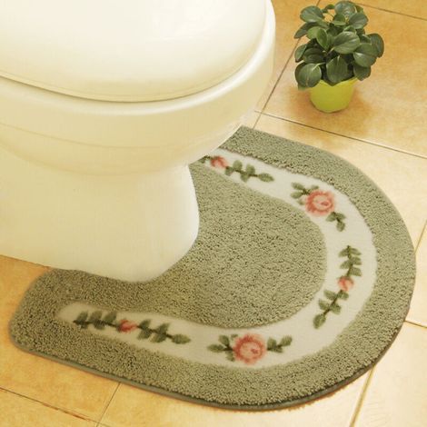 [JAMAIS UTILISÉ] Tapis de toilette en forme de U, tapis de sol absorbant pour salle de bain, tapis de salle de bain antidérapant, lavable en machine, 50x50 cm, vert (1/4)