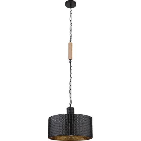 Pendelleuchte Hängelampe Esszimmerleuchte Pendellampe schwarz gold Holz 1 flammig, Metall MDF, 1x E27 Fassungen, DxH 35x120 cm