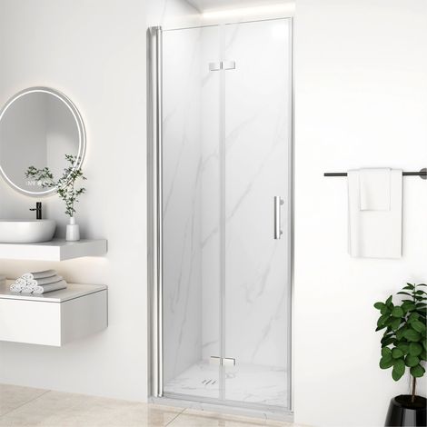 Bifold Frameless Shower Enclosure, 6mm Safety Easy-Clean Glass, Space Saving, Chrome, 900mm (1/5)