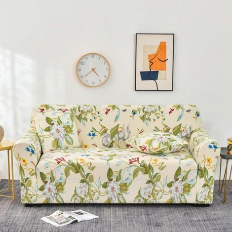 Housse de Canapé Extensible 2 Place Couverture Canapé avec Accoudoirs, fleurs, vert (1/5)