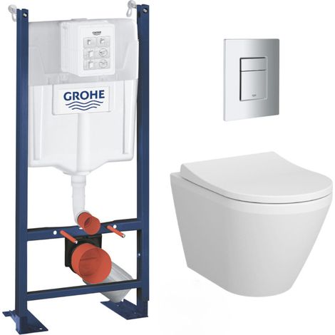 Grohe Pack WC Bâti Autoportant Rapid SL + WC sans bride Integra + Abattant softclose + Plaque chrome (ProjectIntegraRimless-1) (1/5)