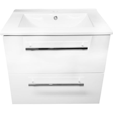 Meuble de salle de bains avec vasque 60x50, suspendu, blanc Pinia, robinetterie chromée allongée (1/5)