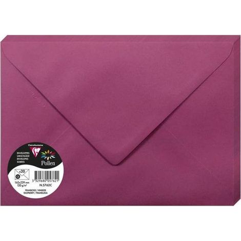 Enveloppe - CLAIREFONTAINE - Pollen - 120g - 162x229mm - Framboise - Lot de 20 (1/2)