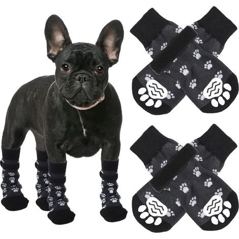 Non-slip dog socks – Pack of 4 with adjustable straps, ideal for indoor/outdoor use, one size fits all (1/5)