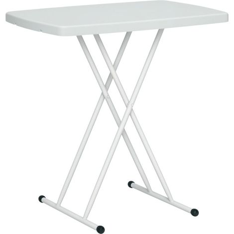 Table de jardin, table d'extérieur portable en plastique et métal, table bistro, pour terrasse, jardin, blanche