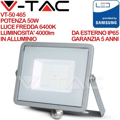 V-TAC PRO Faro LED 50W Chip Samsung 6500K IP65 Grigio VT-50-G SKU 465 (1/5)