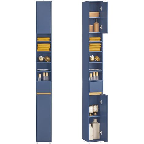 Sobuy – Colonne de salle de bain 6 étagères réglables – MDF E1 hydrofuge + portes en bambou – Dimensions 20x20x180 cm – BZR34BW