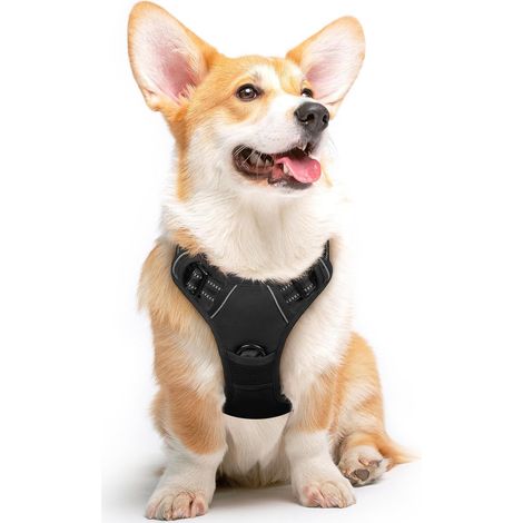 Harnais Chien, Harnais Anti Traction pour Chien Réfléchissant Réglable, Facile à Mettre, avec Poignée Contrôle, Arnet pour Chiens Solide Respirant, Harnet pour Chiens Moyen et Grand, Noir, M (1/5)