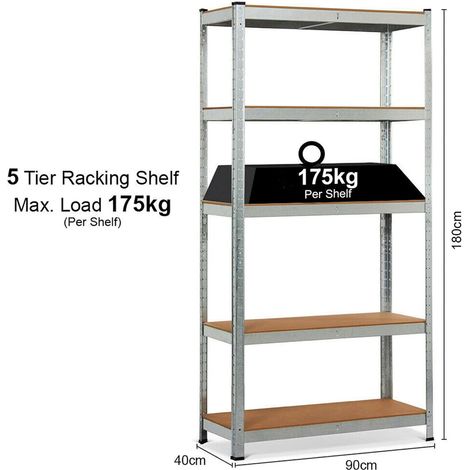 Galvanised 5 Tier Boltless Shelving Unit Warehouse Garage Utility Home Storage Rack, Adjustable - Can be split to create 2 seperate Shelf Units  Large 180cm Larger (1/5)