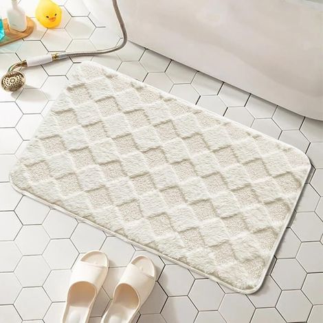 1 tappetino da bagno antiscivolo e confortevole in morbida microfibra assorbente, bianco, 50 x 80 cm - Crezuo (1/3)