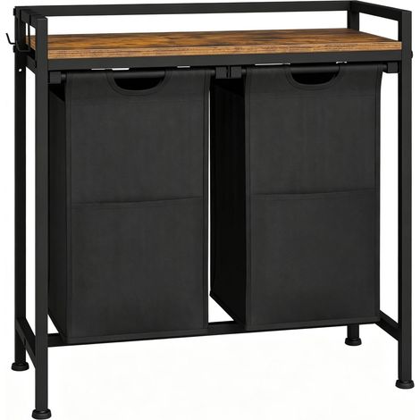 Carrello portabiancheria con 2 cestini estraibili, piano superiore e struttura in metallo (1/5)