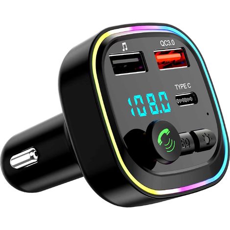 Trasmettitore FM Bluetooth, adattatore per auto Bluetooth, kit MP3 wireless a ricarica rapida QC3.0, 2 porte USB e 1 porta USB-C, chiamate in vivavoce, compatibile con schede USB/TF