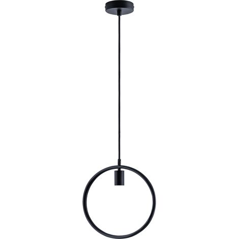 Paco Home Pendelleuchte Hängelampe Esszimmer Rund Ring 1,5m Textilkabel Kürzbar E27 ohne Leuchtmittel, Schwarz