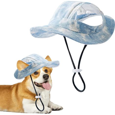 Chien Chapeau de Sport Élégant, Casquette de Baseball pour Chats Protection Solaire, Chapeau de Soleil pour Chiens Ajustable, Casquette de Soleil pour Petits Chiens, Chiots, Chats (Bleu, L)