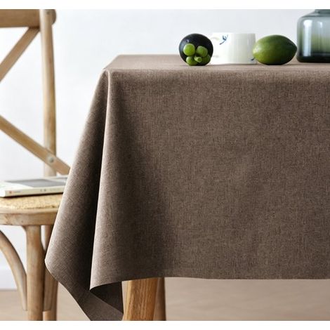 Nappe lavable, marron foncé, 60x120cm, polyester texturé lin, imperméable et résistante à l'humidité, avec bords plissés, durable, résistante aux rayu (1/5)