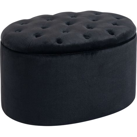 CHICFURN Banco arcón ovalado de poliéster negro 71 x 52 x 42 cm con almacenaje (1/5)