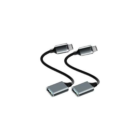 Adaptador USB-C a USB 3.0 [Paquete de 2] Cable OTG, USB tipo C macho a USB-A hembra, compatible con iPhone 16 Pro Max/15 Pro Max, iPad Pro, MacBook Pro/Air, Galaxy S24/S23/S22, Note, Gris-Crezuo