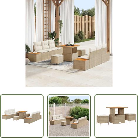 vidaXL Poly-Rattan - Gartensofa-set 9 pcs Beige Poly-Rattan (1/5)