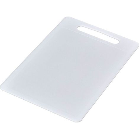 Planche à découper grande 40 x 30 cm, plastique alimentaire sans BPA, surface antidérapante, lavable au lave-vaisselle, poignée intégrée, blanche, fine et robuste (1/4)