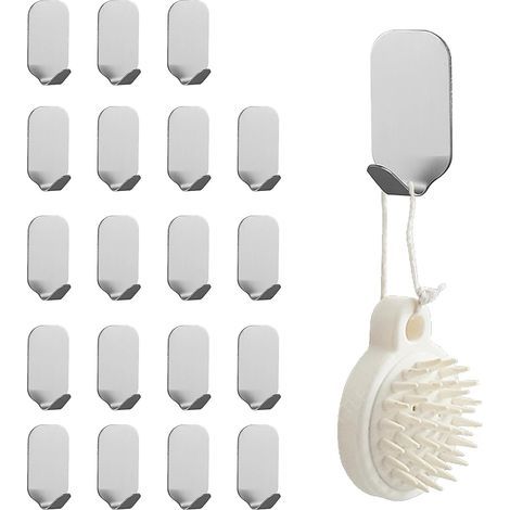 Tianlin Selbstklebende Wandhaken, 20er-Pack (kein Bohren erforderlich), Haken und Nägel für Zuhause, selbstklebende Haken mit breiter Kante, Edelstahl 304, geeignet für Badezimmer und Küchen.