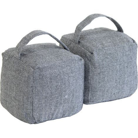 Oypla Pack of 2 Herringbone Fabric Heavy Weighted Cube Door Stops Stoppers with Handle (1/5)