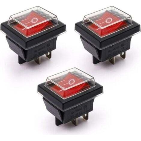 Enowelir 3Pcs Interrupteur à Bascule lumière rouge ON/OFF Avec Couvercle étanche 16 A/250 V 20 A/125 V CA(DPST) (1/5)
