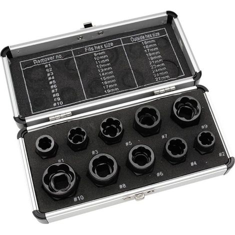 Lot de 10 extracteurs d'écrous à choc – Enlève boulons et vis endommagés – Néodyme extra fort – Revêtement nickel-cuivre-nickel (1/5)