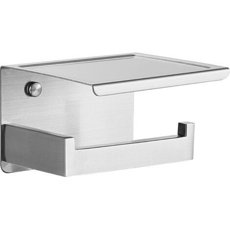 Porte Rouleau Papier Toilette Auto-adhésif avec Tablette, Support Papier Toilette Mural pour Salle de Bain, Acier Inoxydable, Derouleur Papier Toilette WC sans Percage - Argent Acier Brossé (1/5)