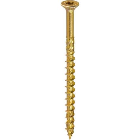 Vis à bois zingué bichromaté, tête plate fraisée, filet partiel, embase Torx, pointe auto-perceuse anti-fente, 5x90 mm, lot de 200 pièces (1/2)