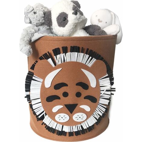 Panier à jouets pour enfants en forme de tigre – Feutre gris – Lavable –