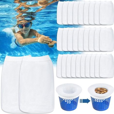 Lot de 30 chaussettes de skimmer réutilisables pour panier de skimmer, en nylon élastique à mailles ultra-fines, pour retenir le pollen, les feuilles et les cheveux. (1/5)