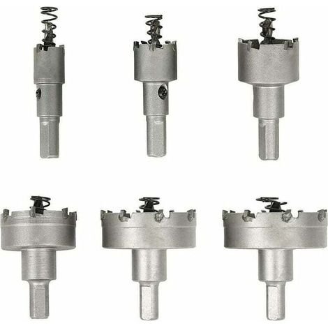 Set of 6 scies-cloches in carbide 16-60mm  For aluminum, steel, iron, copper and wood  Cutting clear without shine  Compatible drills to percussion (1/5)
